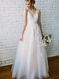 charming country wedding dresses v neck appliques a line bridal gowns