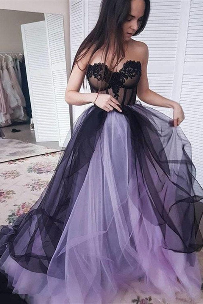 charming sweetheart appliques ball gown tulle long prom dresses