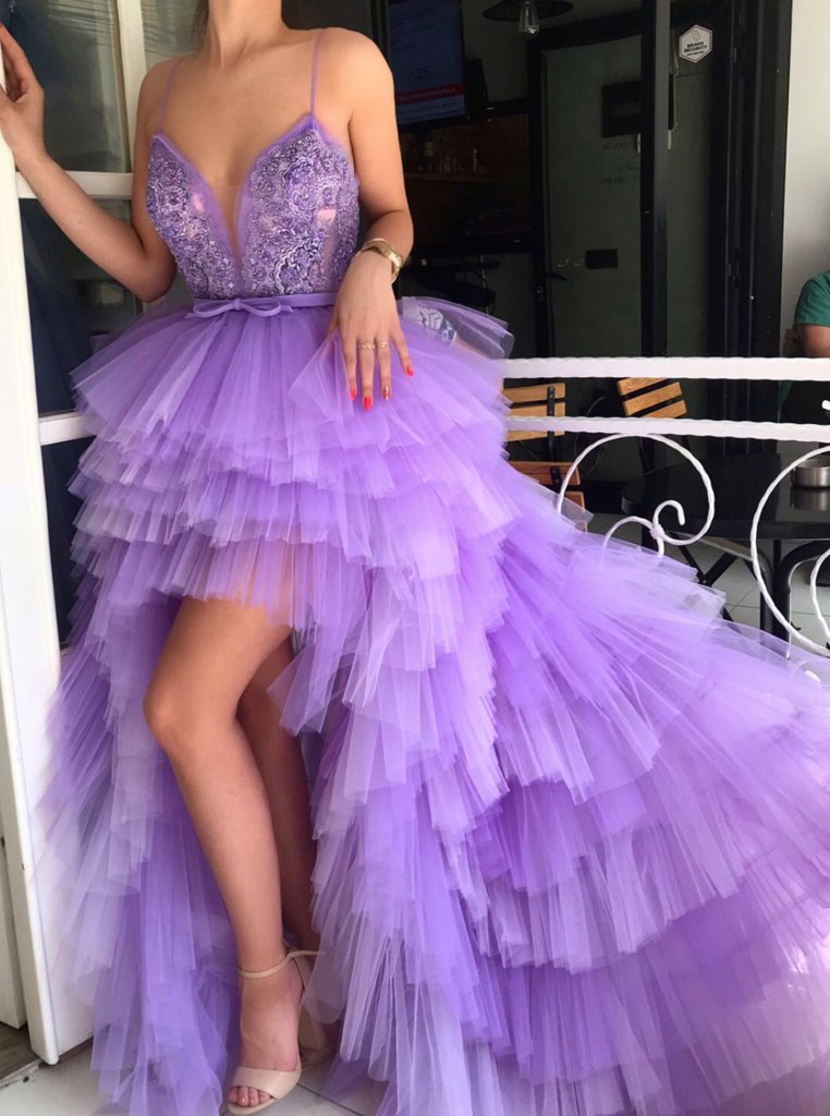 princess spaghetti sweet 16 dress chic tulle applique high low prom dress