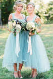 Chic Straps Short Asymmetrical Bridesmaid Dresses Mint Green Tulle PB163