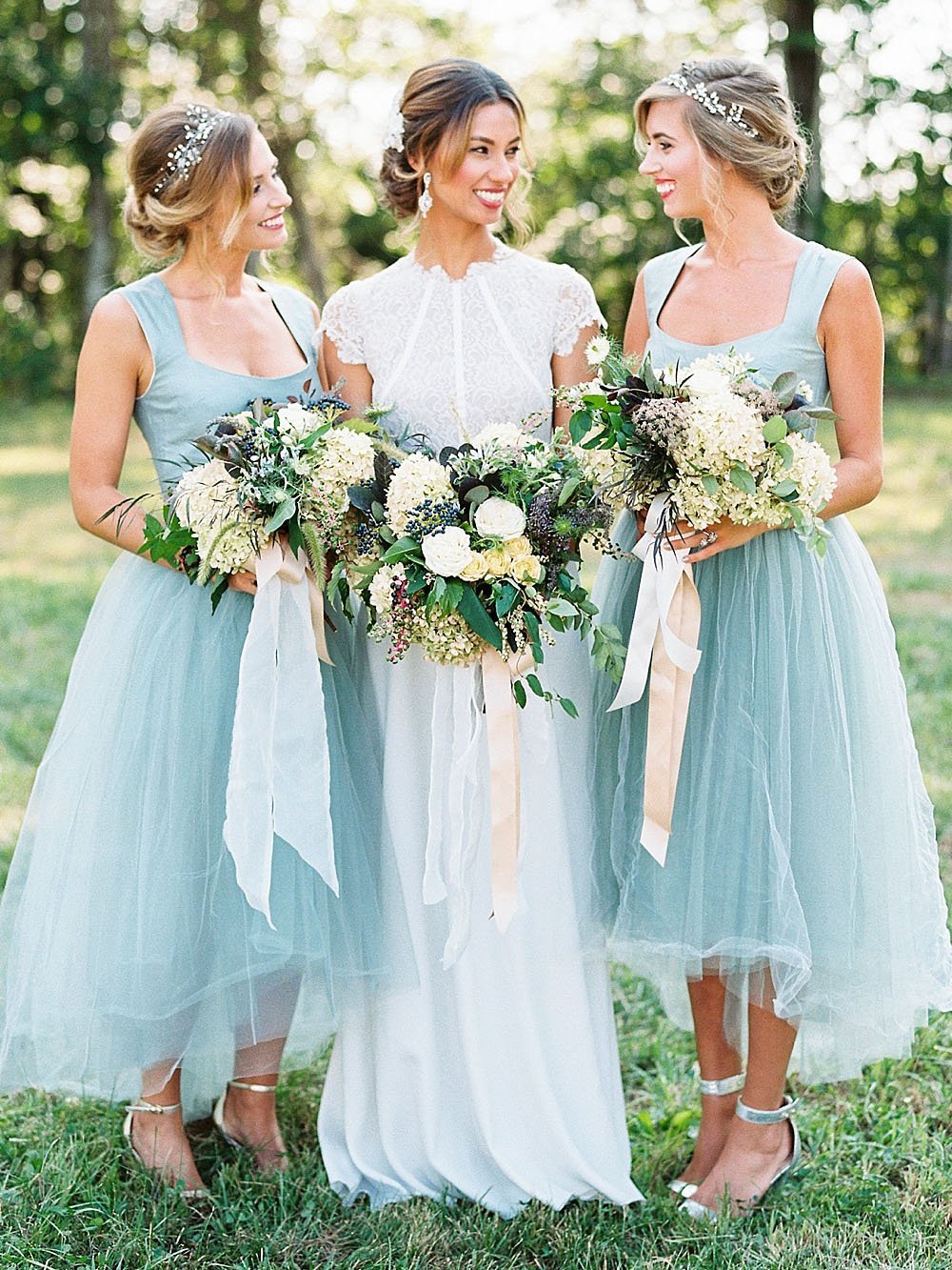chic straps short asymmetrical bridesmaid dresses mint green tulle
