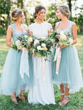 chic straps short asymmetrical bridesmaid dresses mint green tulle