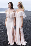 chiffon off shoulder spaghetti straps drop sleeves boho bridesmaid dresses