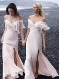 chiffon off shoulder spaghetti straps drop sleeves boho bridesmaid dresses