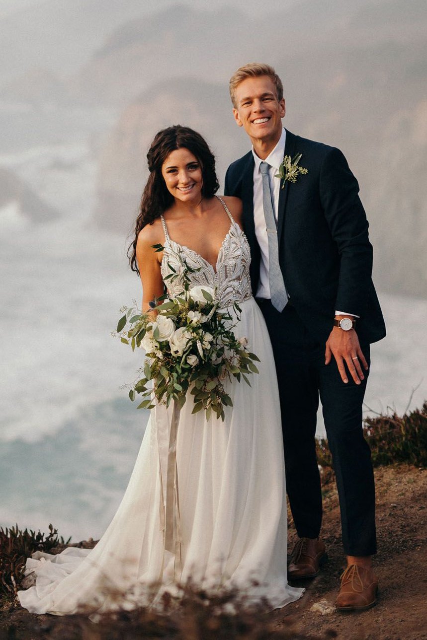 classic spaghetti beaded chiffon ivory country wedding gown