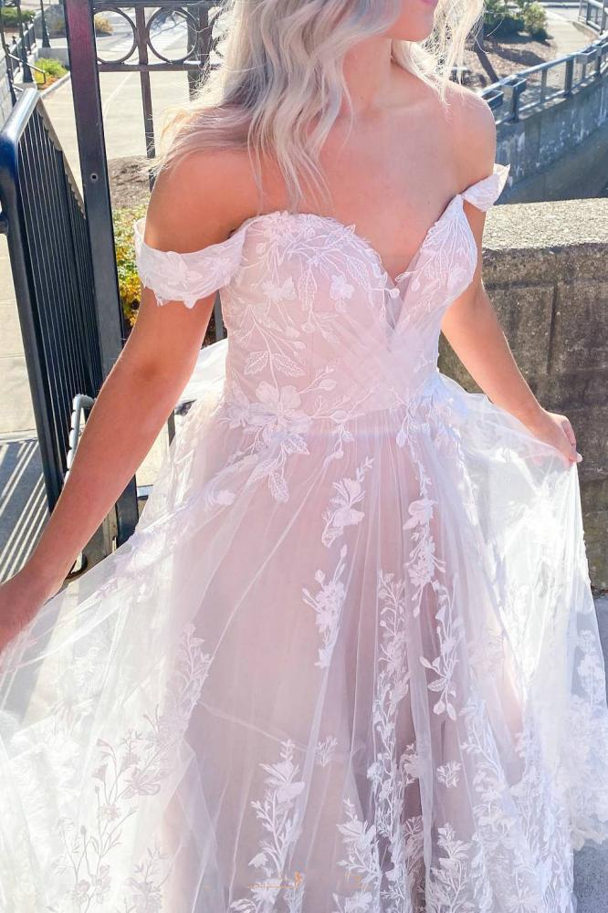 a line tulle appliques lace backless criss cross back boho wedding dress