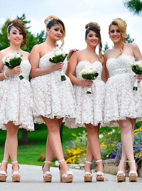cute sweetheart lace appliques short bridesmaid dresses
