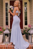 mermaid lavender long prom dresses with beading long evening gown