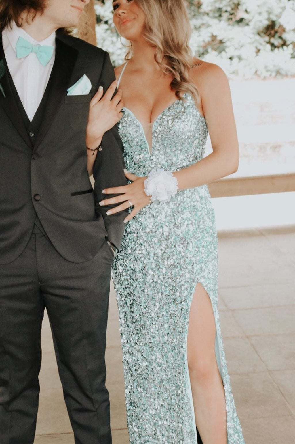 silver sequin mermaid long prom dresses backless evening gown