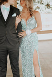 silver sequin mermaid long prom dresses backless evening gown
