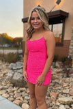 Hot Pink Sparkly Bodycon Party Dress Spaghetti Straps Sequin Homecoming Dresses GM503