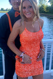 hot pink sparkly bodycon party dress spaghetti straps sequin homecoming dresses