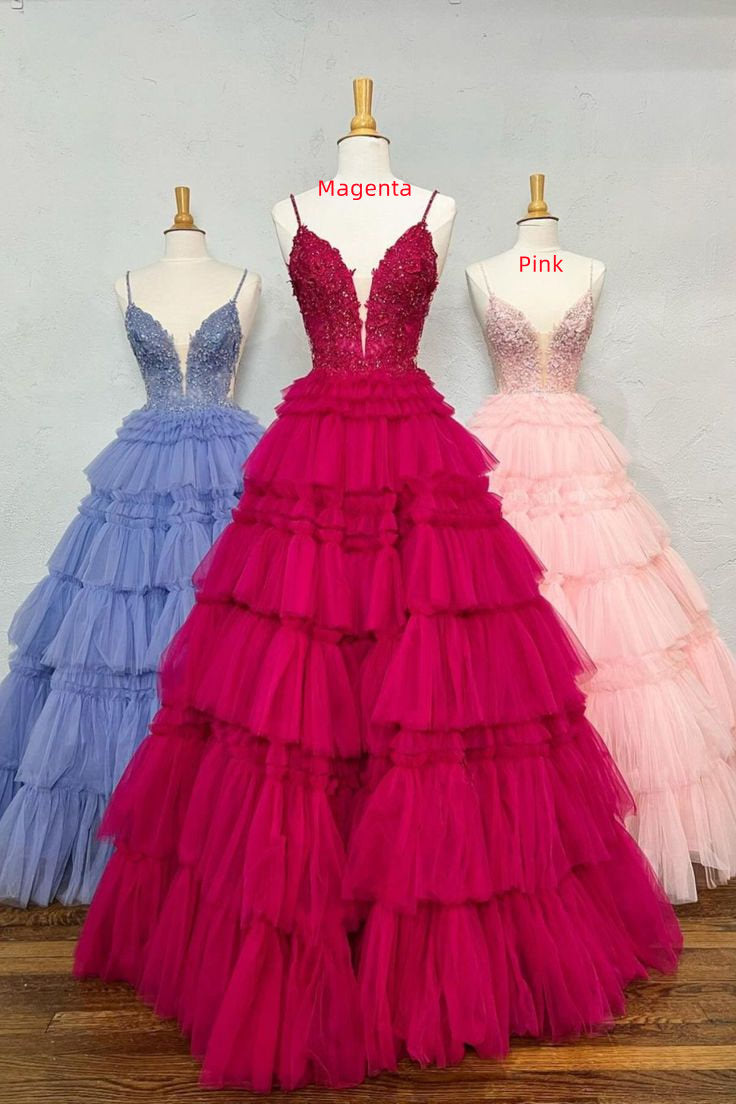 long prom dress with layered princess appliques beading party dresses