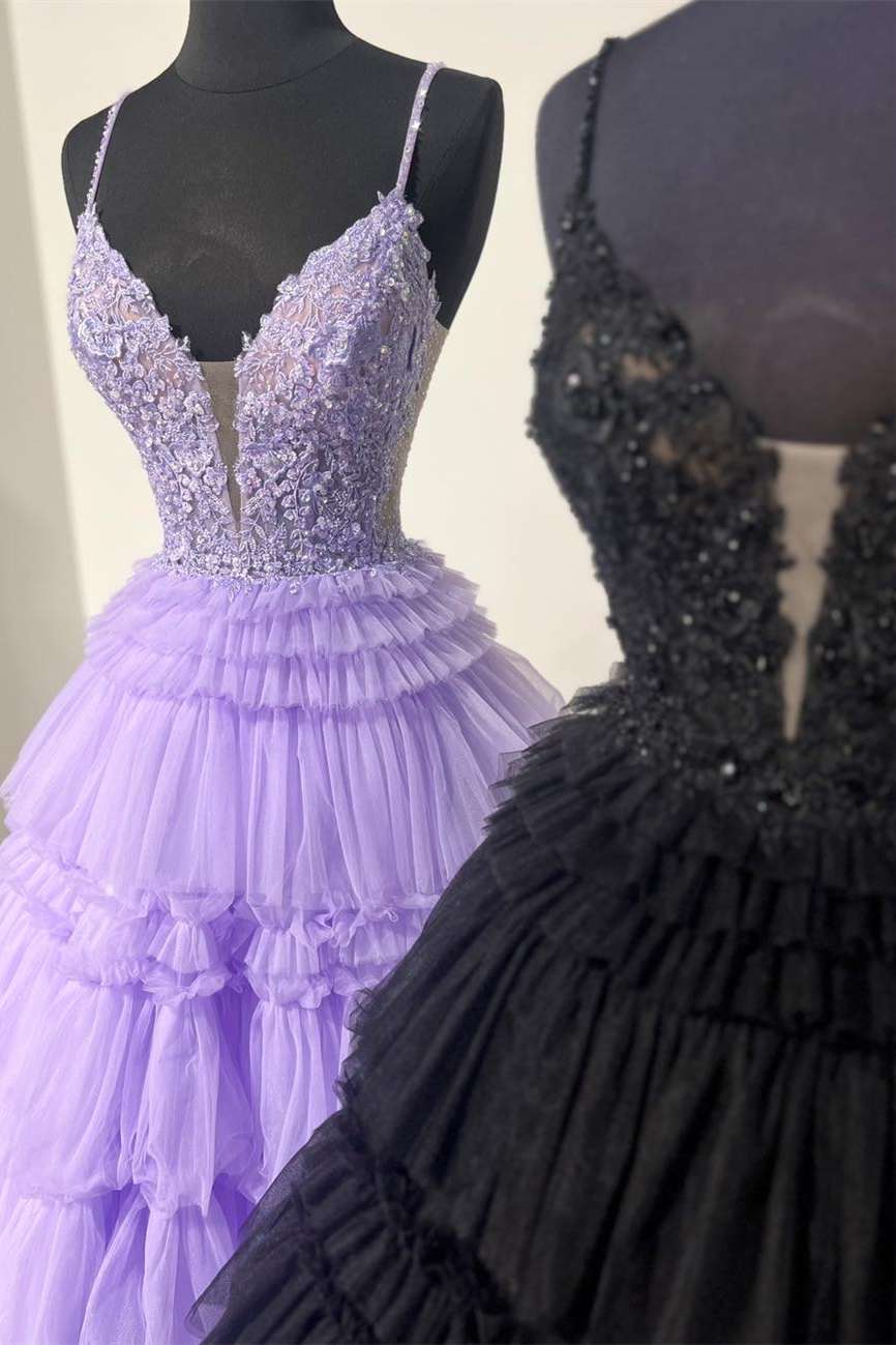 long prom dress with layered princess appliques beading party dresses