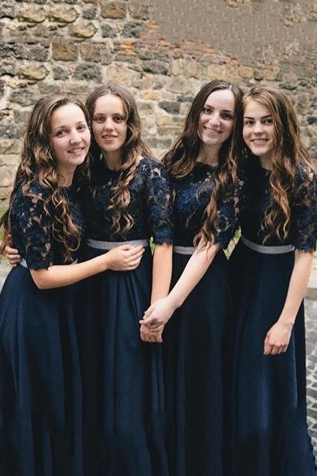 half sleeves black bridesmaid dresses lace bodice waist beaded