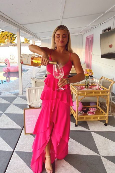 elegant a line v neck prom dress hot pink evening party gown