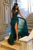 elegant green sleeveless sweetheart long prom dress with split
