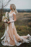 elegant long sleeves boho sheath wedding dress with appliques