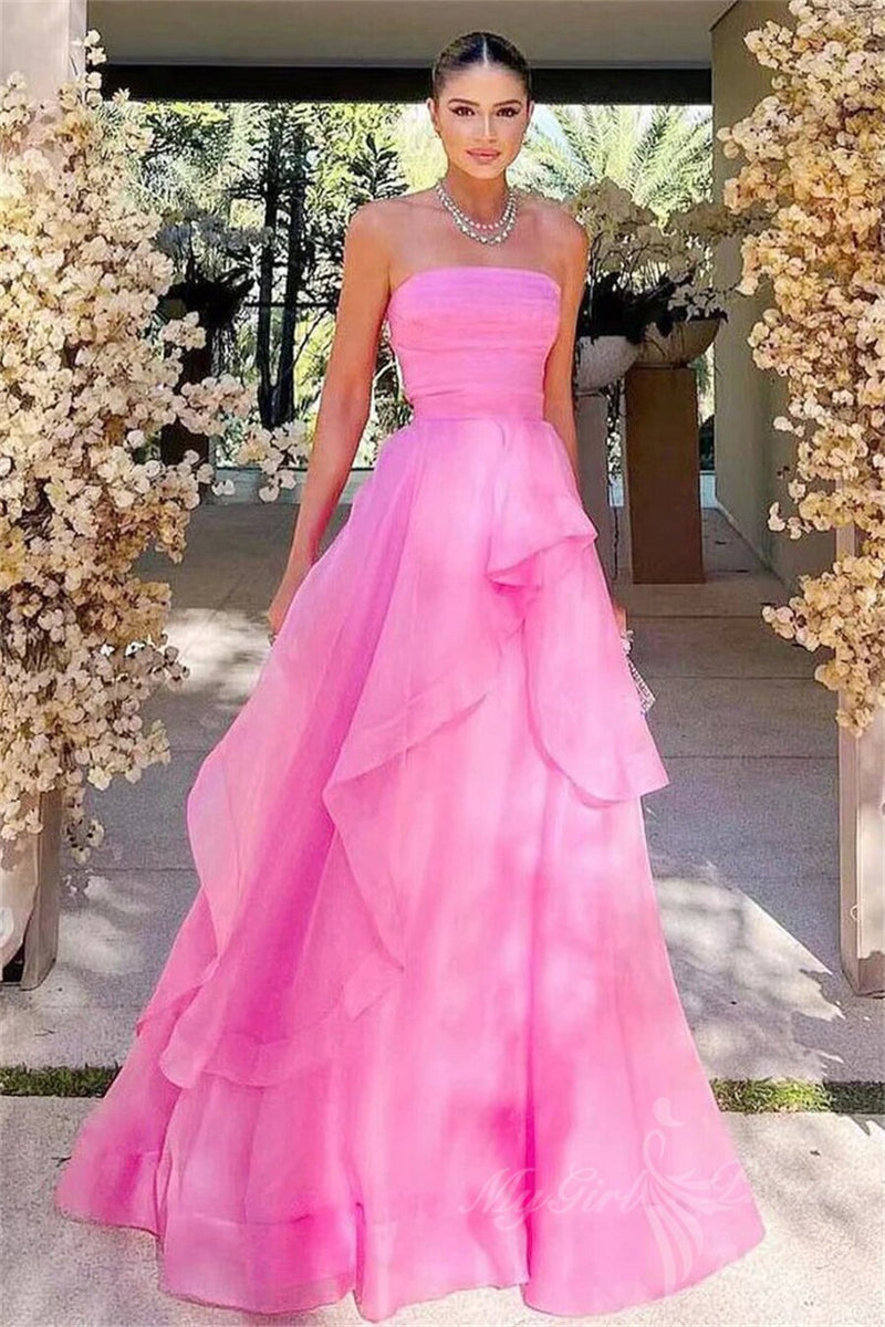 elegant pink a line strapless long prom dresses long pink evening dresses