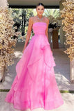 elegant pink a line strapless long prom dresses long pink evening dresses