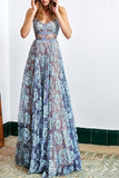 elegant blue lace prom dresses spaghetti straps backless party dress