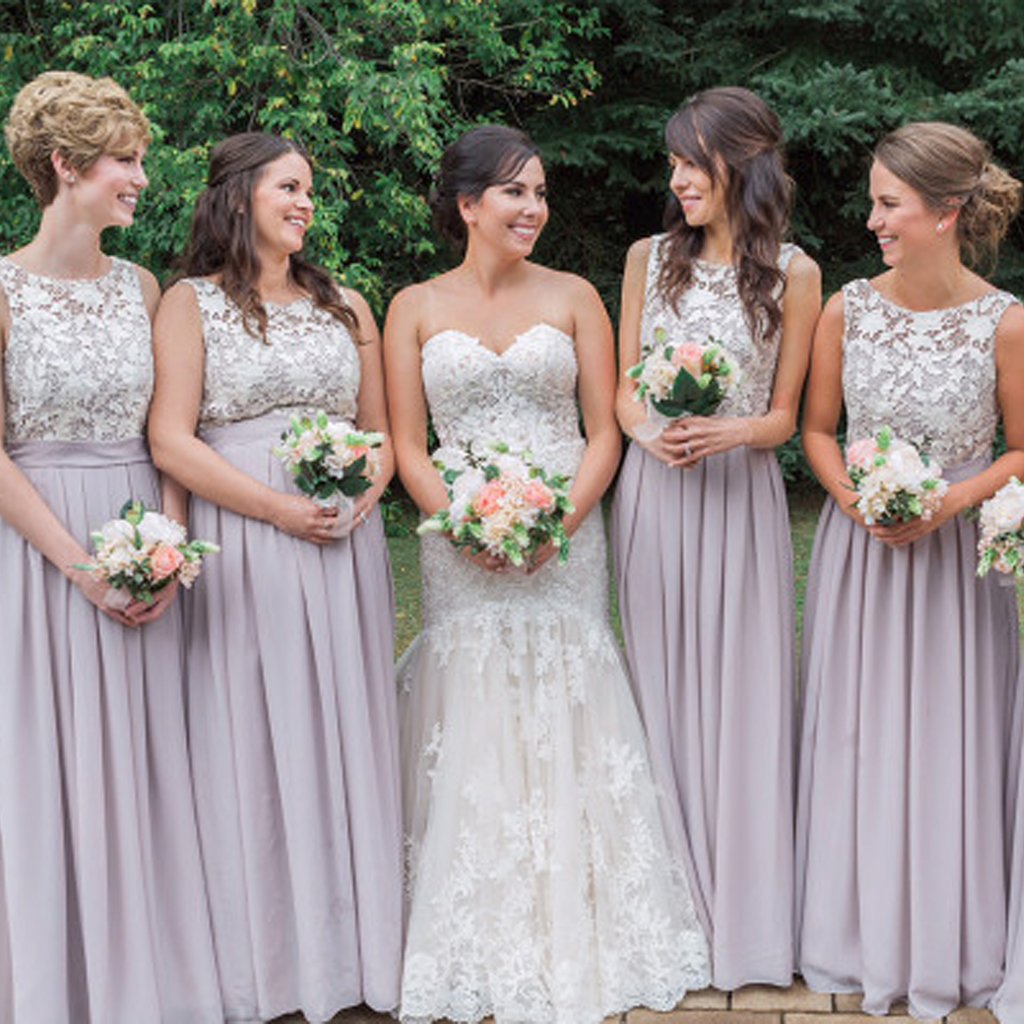elegant jewel lace chiffon open back long bridesmaid dresses