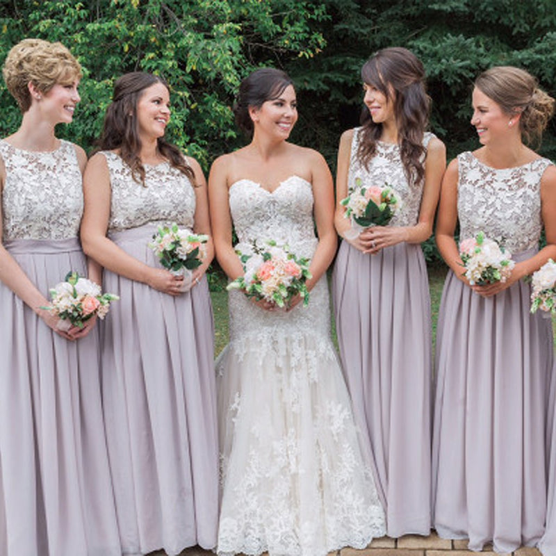 elegant jewel lace chiffon open back long bridesmaid dresses