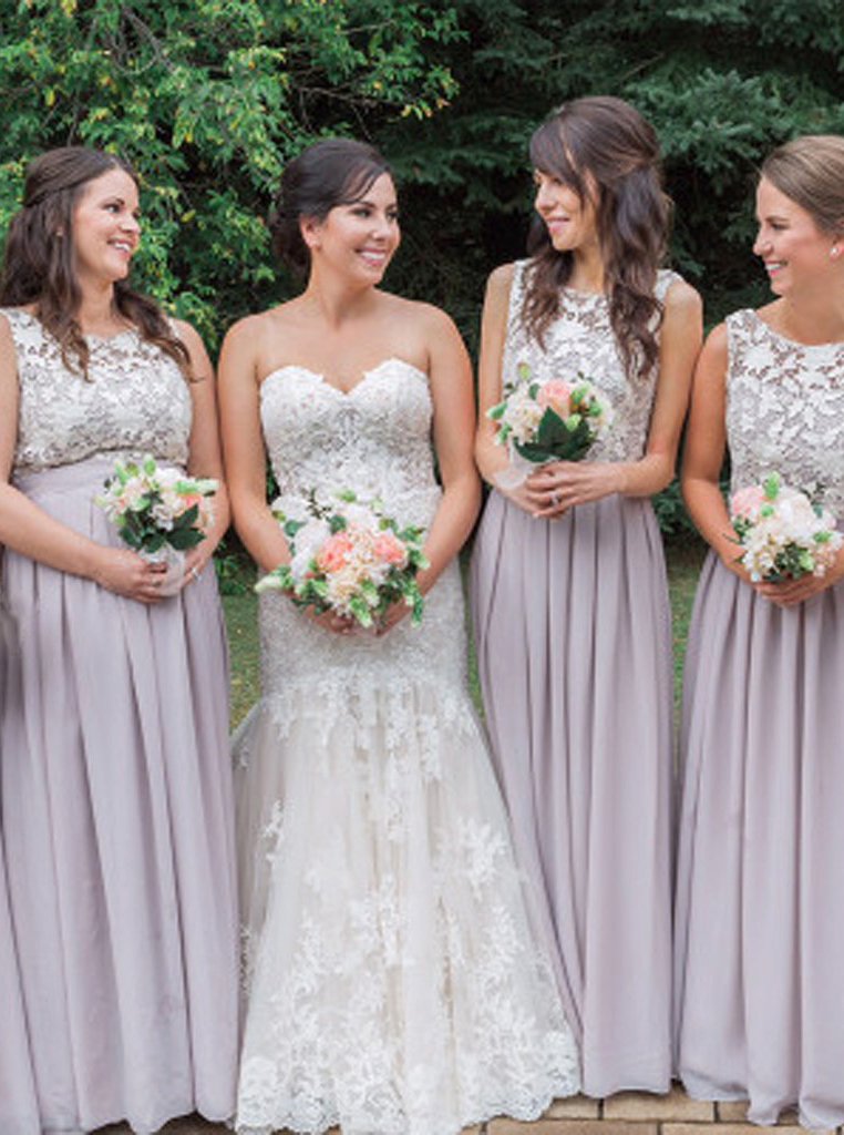 elegant jewel lace chiffon open back long bridesmaid dresses
