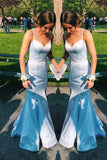 elegant light blue mermaid backless prom dress with beading