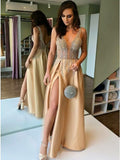 Elegant Long Prom Dress V-neck Evening Party Dress with Split MP908