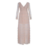 vintage princess lace long sleeves layered prom dress slit party dress