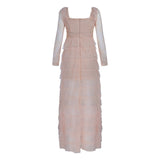 vintage princess lace long sleeves layered prom dress slit party dress