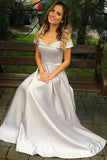 elegant off shoulder satin long bridesmaid dresses with split
