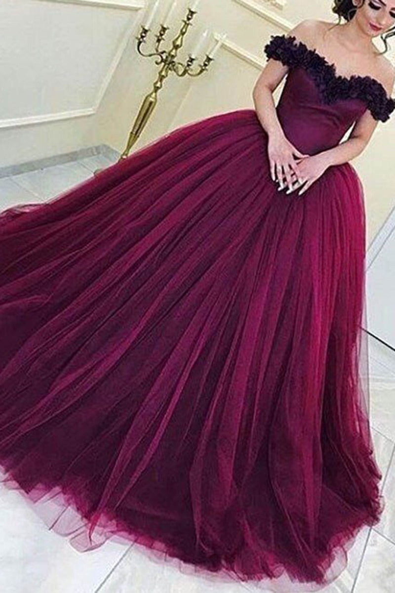 elegant grape tulle off the shoulder prom dress ball gown quinceanera dress