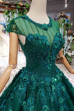 elegant scoop cap sleeves prom dress with appliques military ball gown