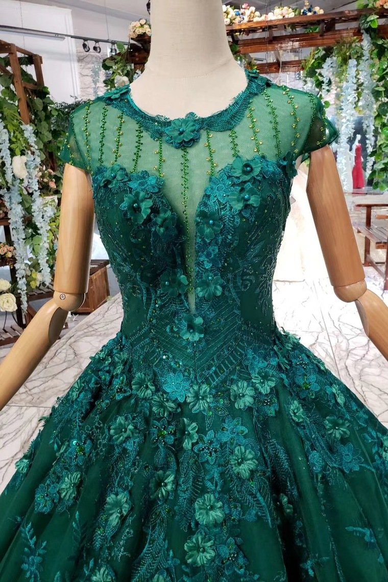 elegant scoop cap sleeves prom dress with appliques military ball gown