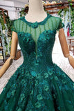 elegant scoop cap sleeves prom dress with appliques military ball gown