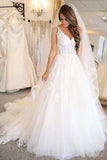 elegant a line tulle wedding dress spaghetti straps with appliques