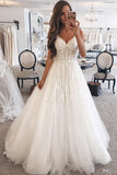 elegant a line tulle wedding dress spaghetti straps with appliques