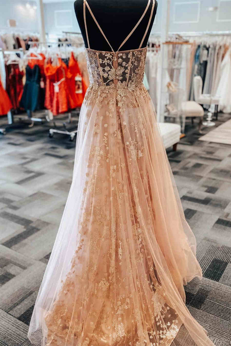 a line straps blush pink tulle prom dress with sparkly sequin