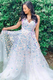 A-Line Sweetheart White Sequined Long Prom Dress, Unique Formal Gown GP265