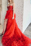 hot pink hi low beaded sweetheart prom dresses tulle tiered formal gown