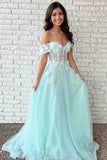 Mint Green Off the Shoulder A-Line Formal Dress with Appliques GP263