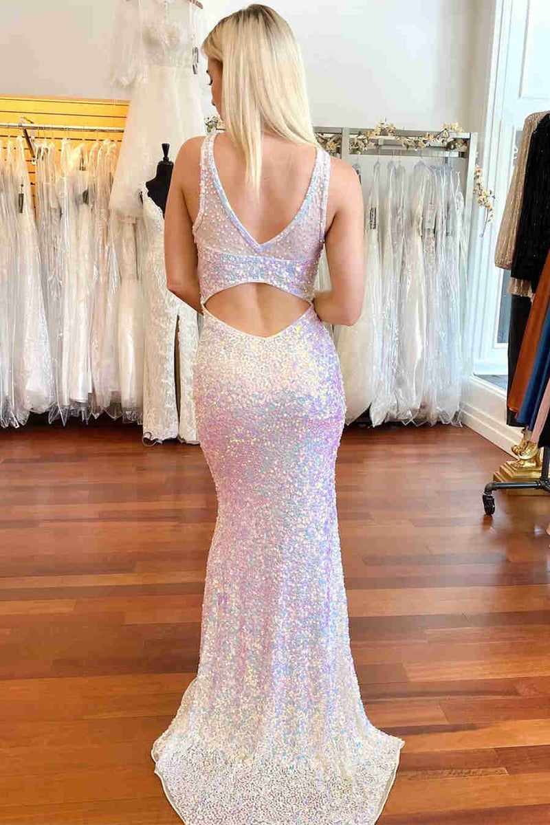 illusion crew neck beded white long prom dress