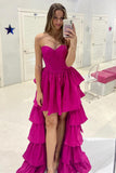 sweetheart fuchsia tiered hi low prom dresses long party dress