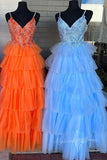 gergous a line lace v neck tiered tulle lavender backless prom dresses