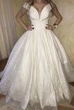 glitter off the shoulder princess ball gown wedding dress