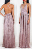 glitter spaghetti straps rose gold backless prom evening dress with split