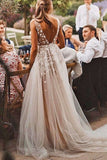 gorgeous a line v neck rustic wedding dresses with lace appliques
