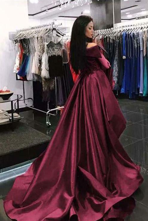 gorgeous off the shoulder burgundy prom dress overskirt formal dress
